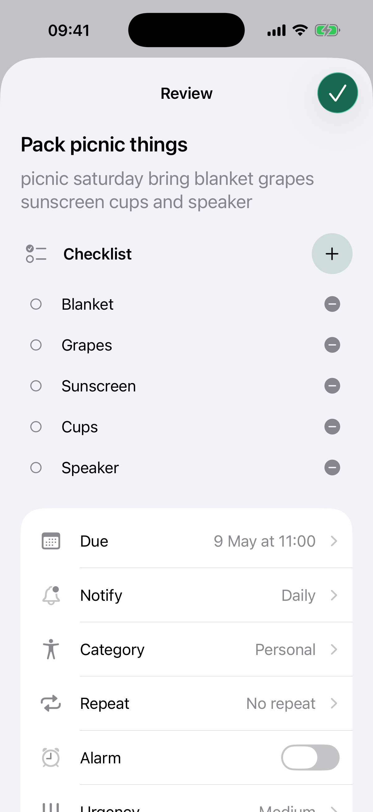 NotNow picnic checklist review screenshot
