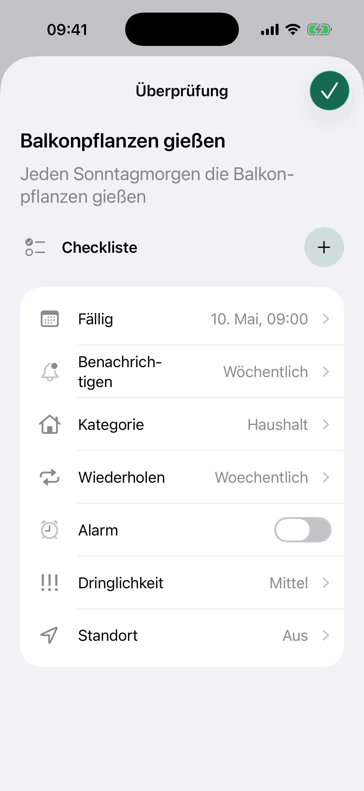 NotNow review screen for a plant reminder