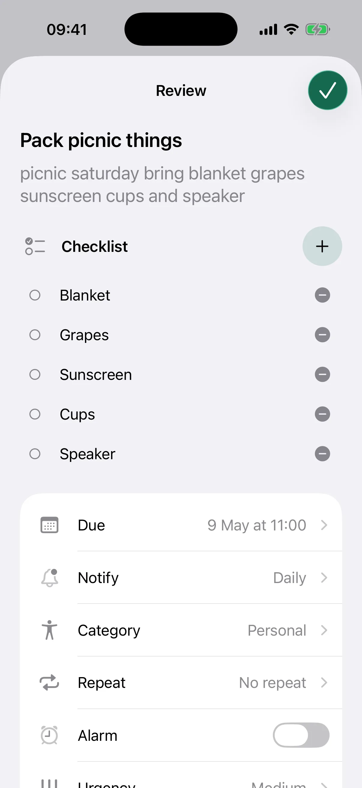 NotNow picnic checklist review screenshot