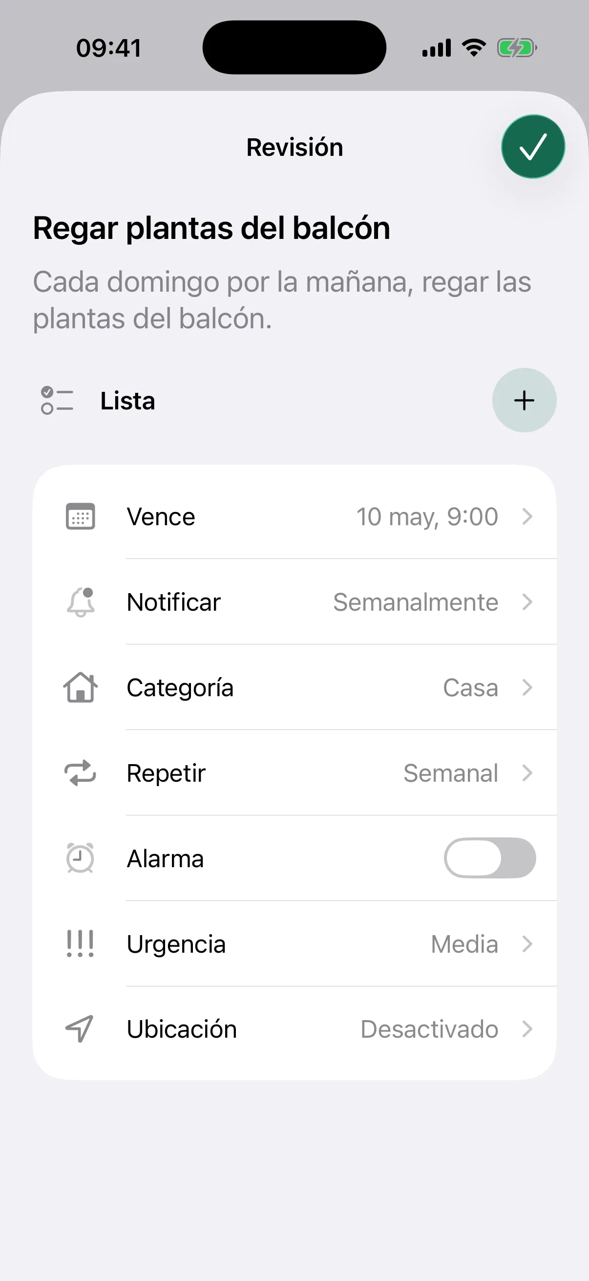 NotNow review screen for a plant reminder