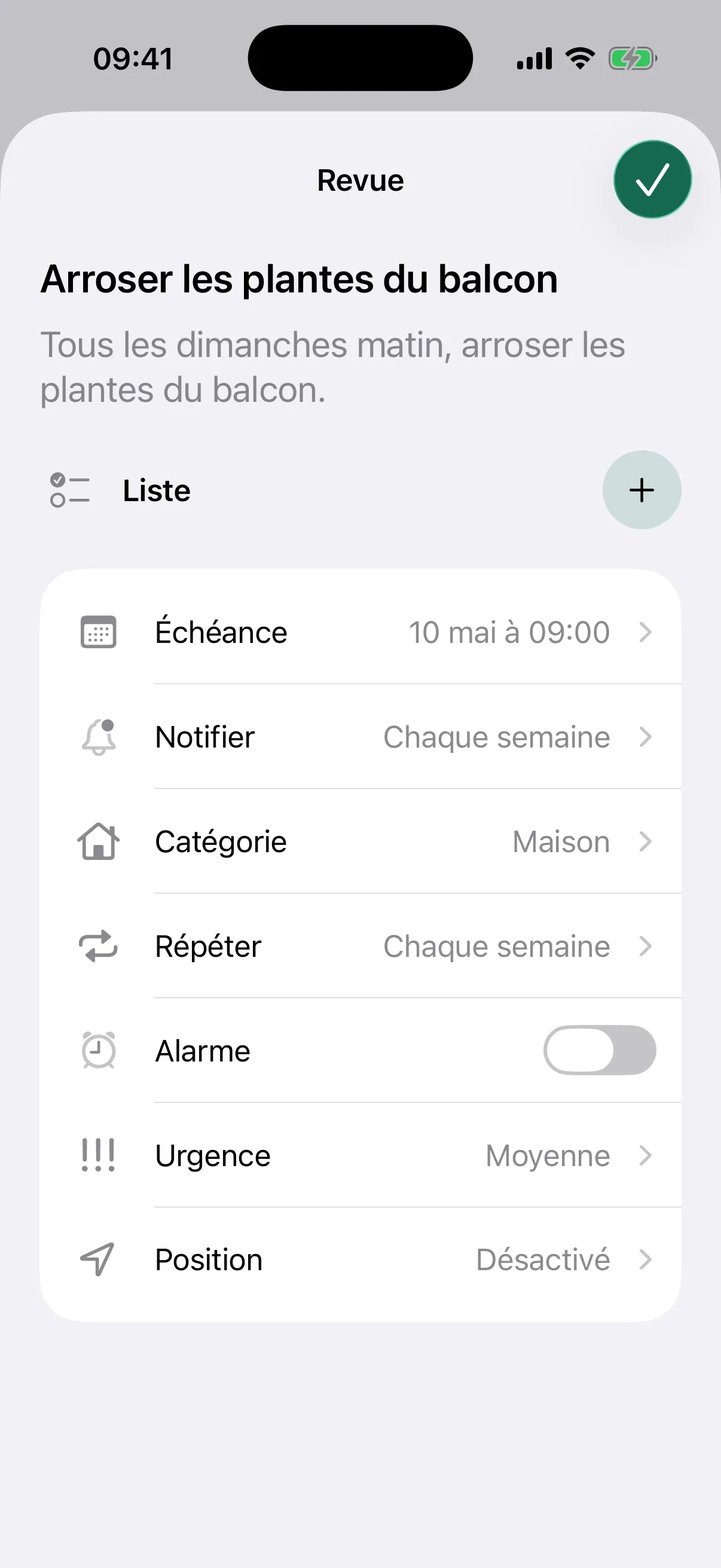 NotNow review screen for a plant reminder