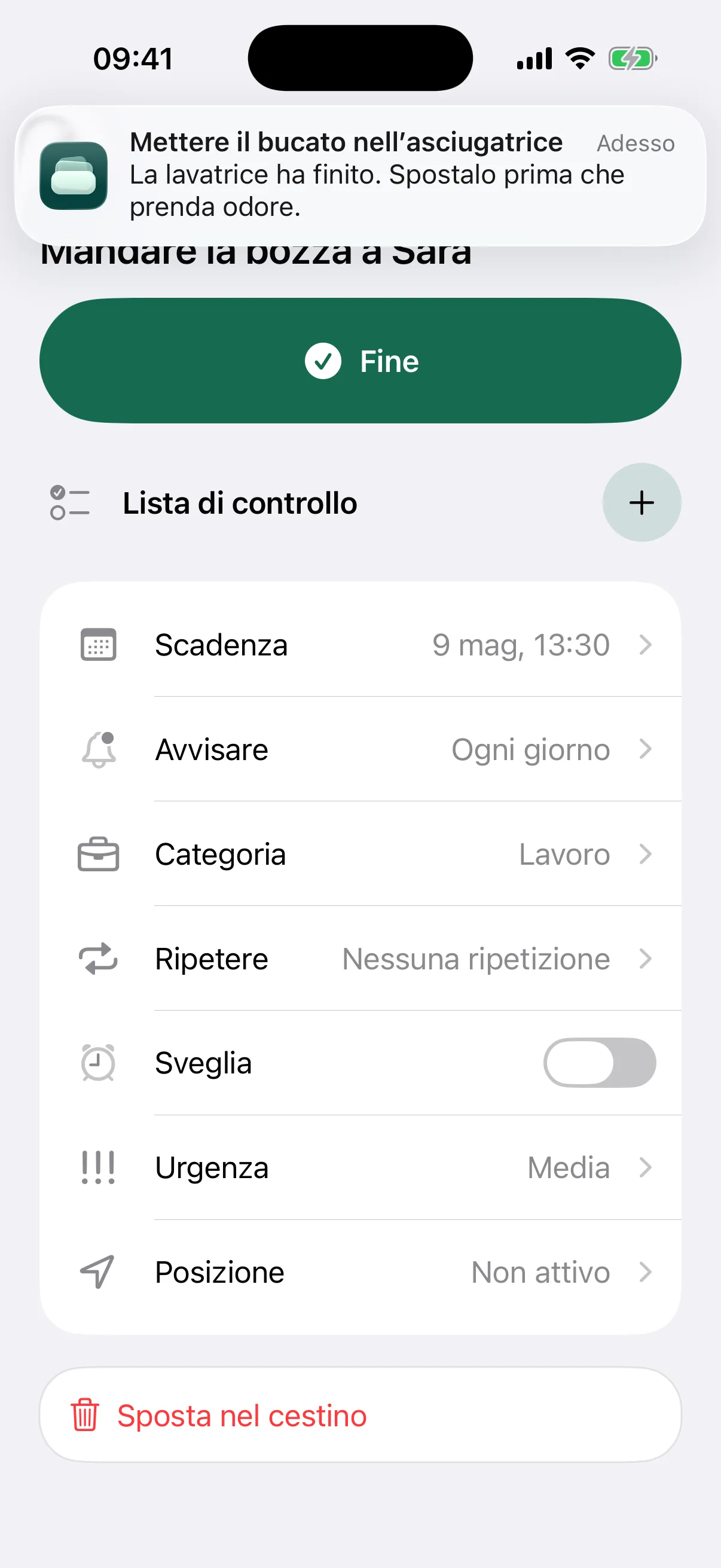 NotNow home screen with a laundry reminder notification
