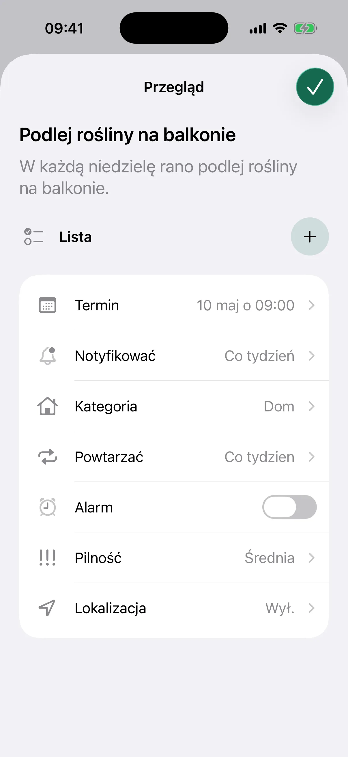 NotNow review screen for a plant reminder