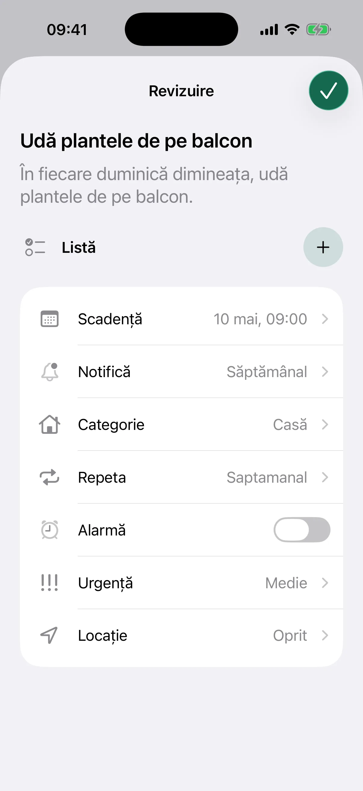 NotNow review screen for a plant reminder